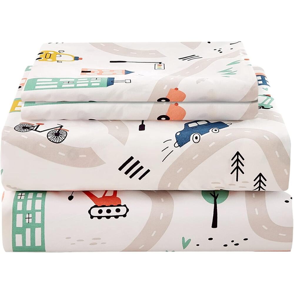 JSD Car Kids Printed Sheet Set Full Size, 4 Piece Soft Microfiber Bed Sheets
